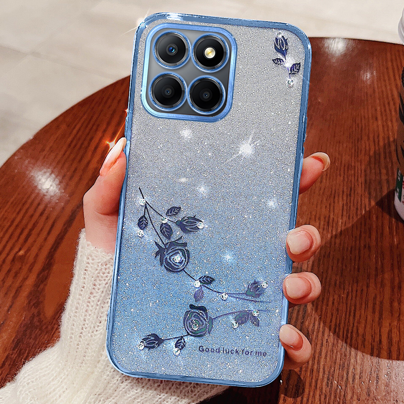 

Für Ehre X8 5g / X6 4g / 70 Lite 5G Strass -blumenhülle Hülle Glitzer -gradient TPU -abdeckung - Blau, Honor X8 5G