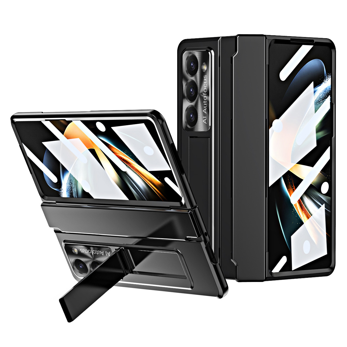 

Für Samsung Galaxy Z Fold5 5G Kickstand Hard PC Case Schutzphase Mit Objektivfilm Und Temperaturglas Screenfilm - Schwarz, Galaxy Z Fold5 5G