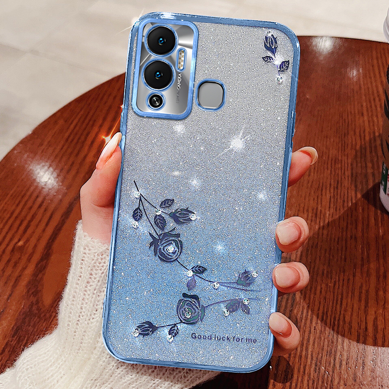 

Tpu-telefonkoffer Für Infinix Hot 12 Play 4G Strassblumenglitter-gradient-anti-drop-abdeckung - Blau, Infinix Hot 12 Play 4G