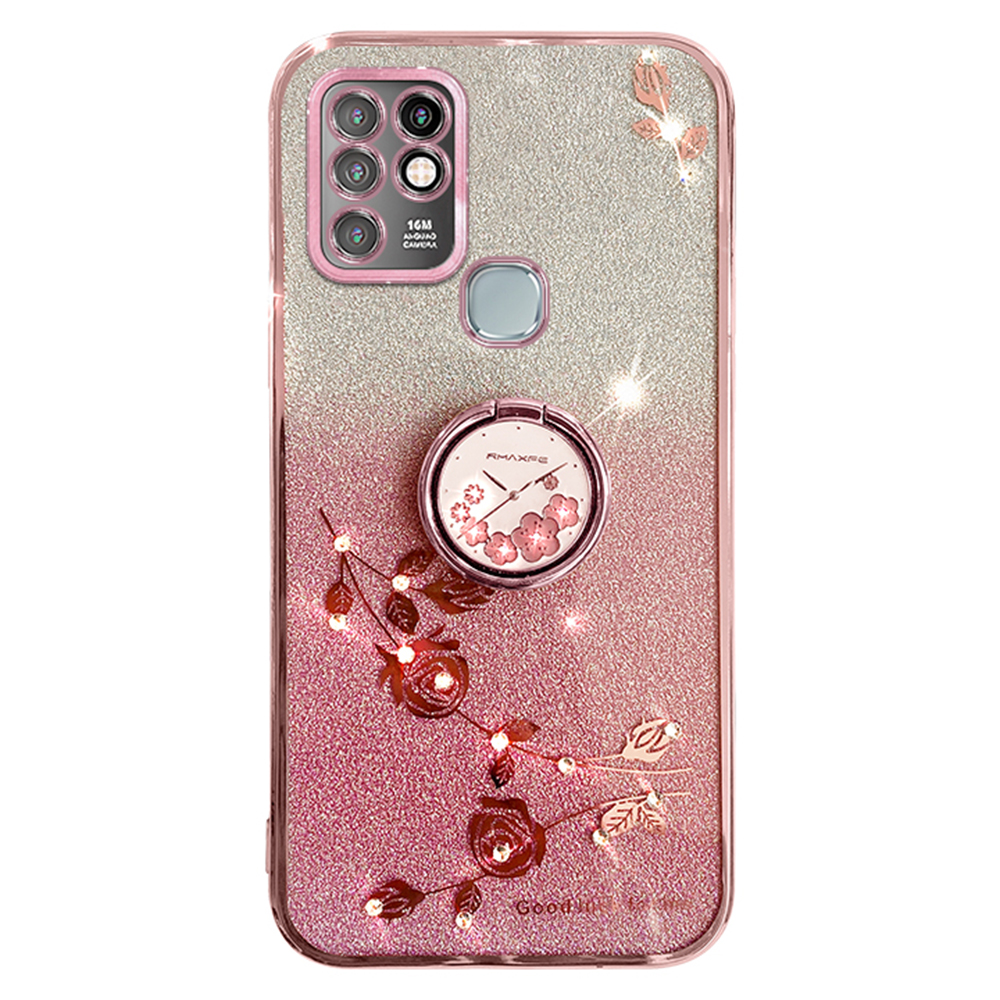 

Ring -kickstand Cover Für Infinix Hot 10 Glitter Gradient Flower Design TPU Telefon Hülle - Roségold, Infinix Hot 10