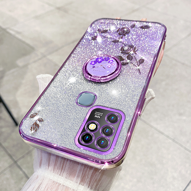 

Ring -kickstand Cover Für Infinix Hot 10 Glitter Gradient Flower Design TPU Telefon Hülle - Lila, Infinix Hot 10