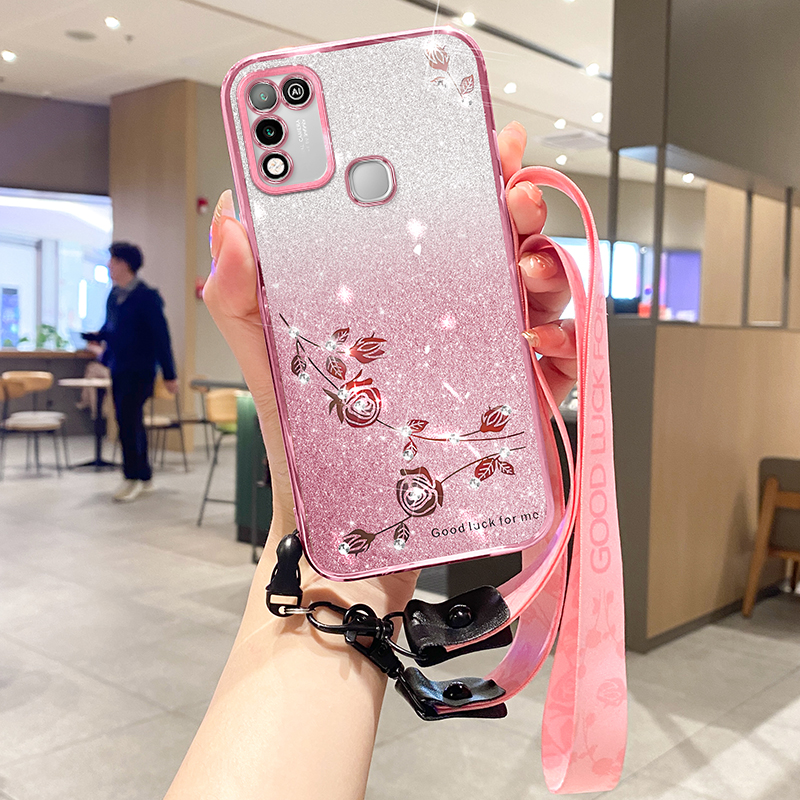 

Strassblütenhülle Für Infinix Hot 10 Play Gradient Glitter TPU -cover Mit Riemen - Roségold, Infinix Hot 10 Play