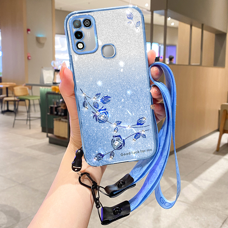 

Strassblütenhülle Für Infinix Hot 10 Play Gradient Glitter TPU -cover Mit Riemen - Blau, Infinix Hot 10 Play