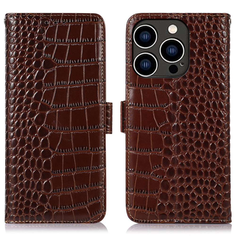 

RFID -blockierkoffer Für Iphone 15 Ultra, Stand Wallet Wallet Echtes Kuhleder -telefonabdeckung - Braun, iPhone 15 Pro Max
