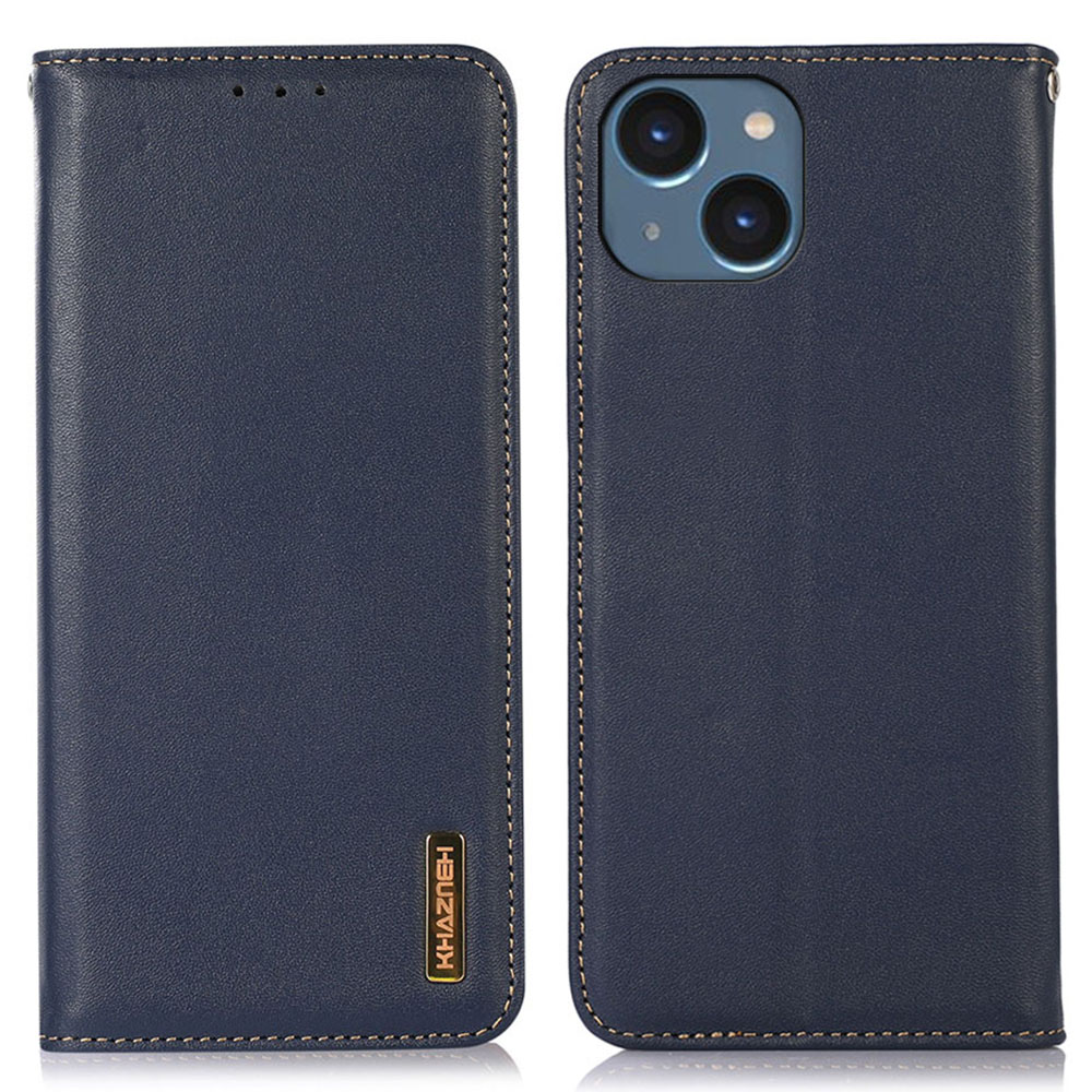 

Khazneh Für Iphone 15 Plus Rfid-blockierung Brieftasche Telefonhülle Cowide Leder Anti-drop Stand Cover - Dunkelblau, iPhone 15 Plus