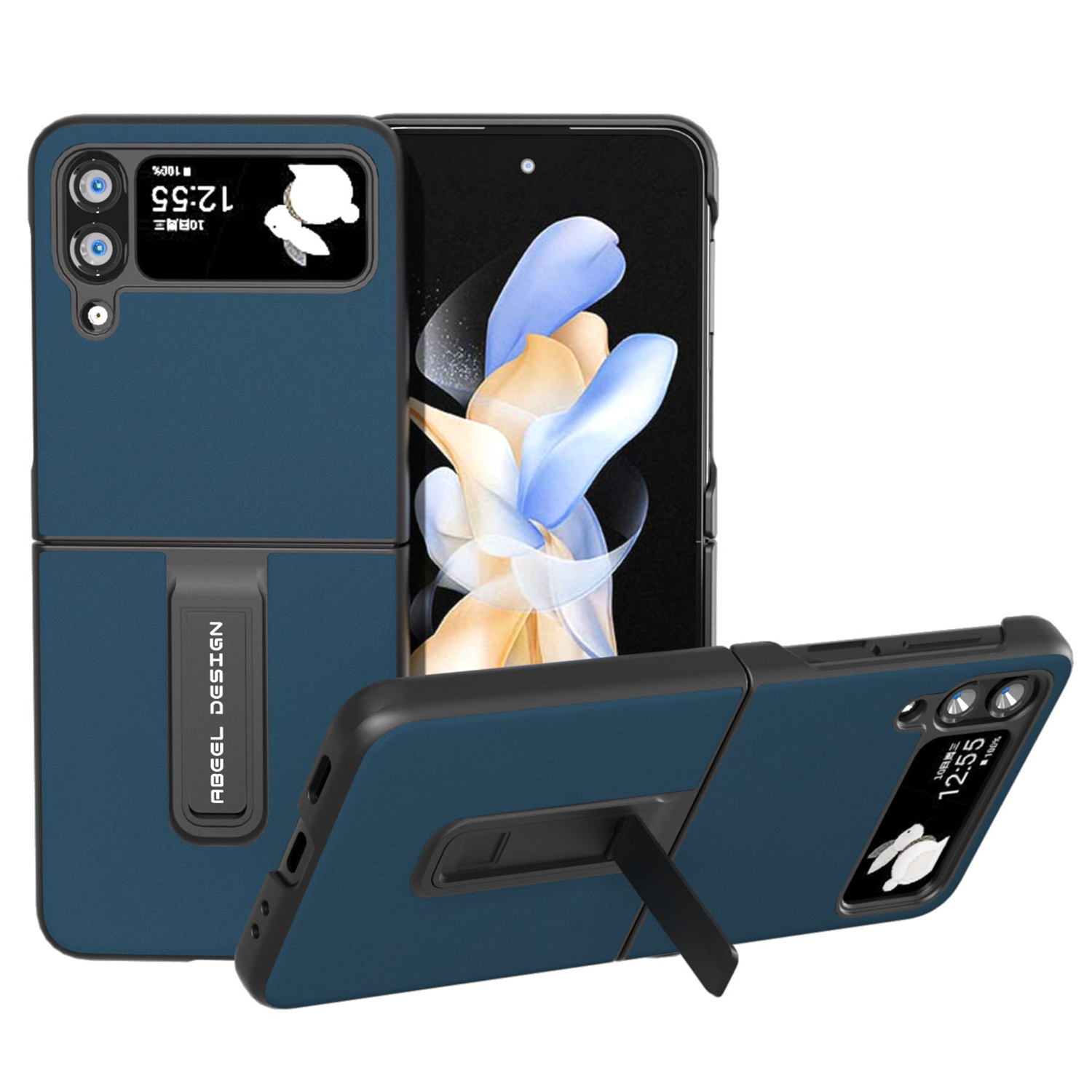 

ABEEL Für Samsung Galaxy Z Flip4 5G Kuhspurleder -leder -pc Slim Phone Hülle Kickstand Stoßdicht - Blau, Galaxy Z Flip4 5G