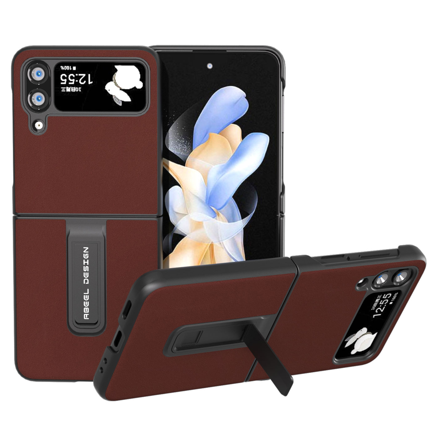 

ABEEL Für Samsung Galaxy Z Flip4 5G Kuhspurleder -leder -pc Slim Phone Hülle Kickstand Stoßdicht - Kaffee, Galaxy Z Flip4 5G