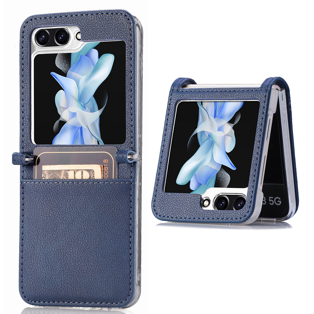

Schutzschlanker Hülle Für Samsung Galaxy Z Flip5 5G Litchi Texture Card Halter PU Leder PC Telefonabdeckung - Blau, Galaxy Z Flip5 5G