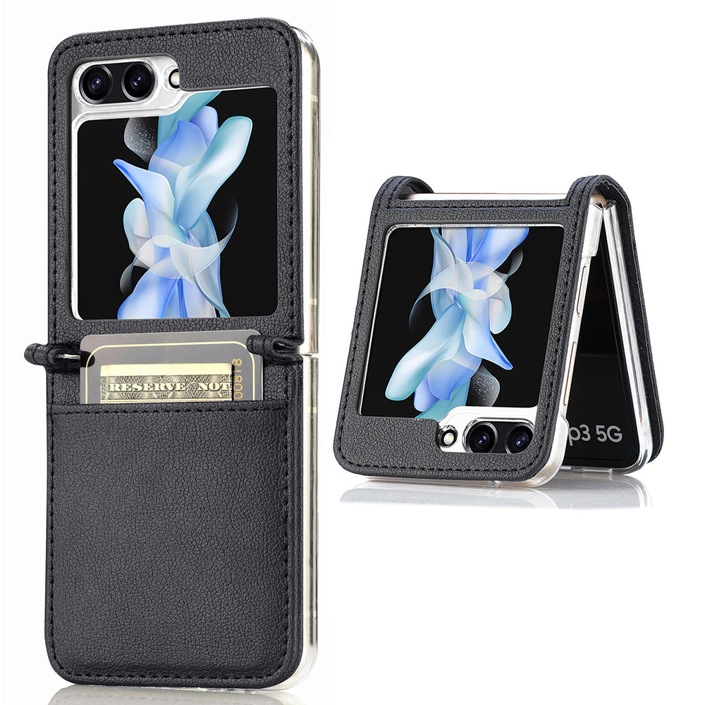

Schutzschlanker Hülle Für Samsung Galaxy Z Flip5 5G Litchi Texture Card Halter PU Leder PC Telefonabdeckung - Schwarz, Galaxy Z Flip5 5G