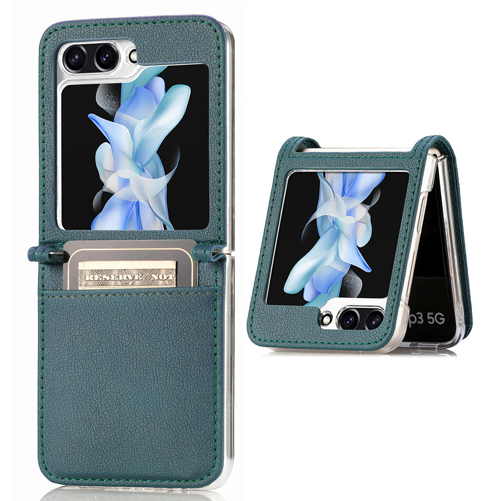 

Schutzschlanker Hülle Für Samsung Galaxy Z Flip5 5G Litchi Texture Card Halter PU Leder PC Telefonabdeckung - Grün, Galaxy Z Flip5 5G