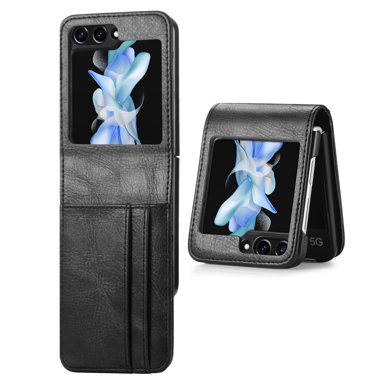 

Brieftasche Telefonhülle Für Samsung Galaxy Z Flip5 5G Anti-drogen-pu-leder-pc-telefonschale - Schwarz, Galaxy Z Flip5 5G