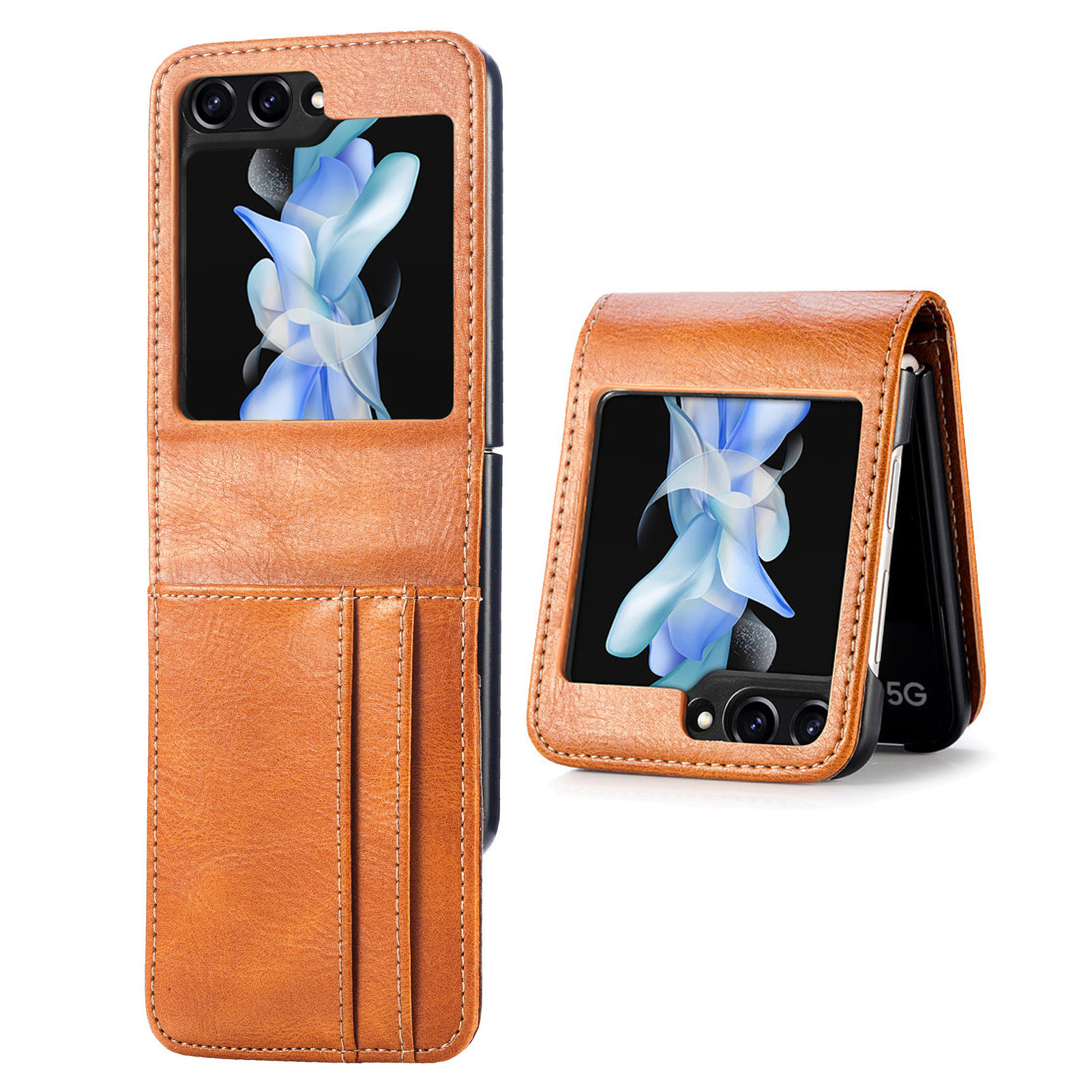 

Brieftasche Telefonhülle Für Samsung Galaxy Z Flip5 5G Anti-drogen-pu-leder-pc-telefonschale - Braun, Galaxy Z Flip5 5G
