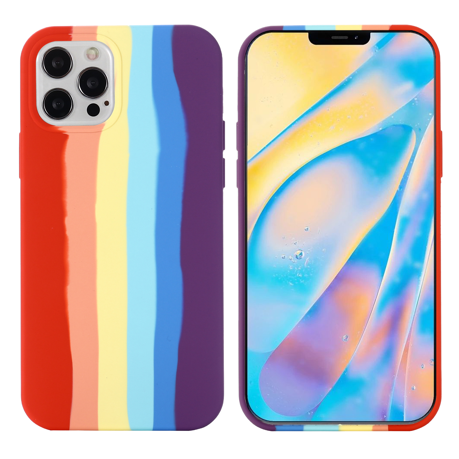 

Für Iphone 15 Pro Max Rainbow Gummierte Flüssige Silikon+pc Anti-kratzer-abdeckung Faserfaser Telefonhülle - Rot, iPhone 15 Pro Max