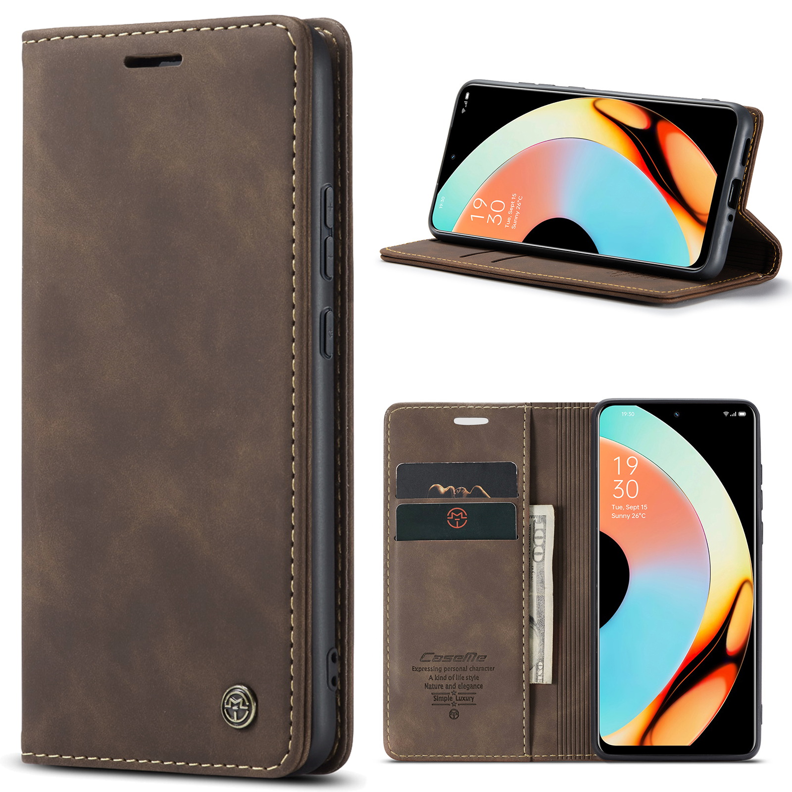 

Caseme 013 -serie Für Realme 10 Pro+ 5G Leder Brieftaschenstillhülle Volle Schutzabdeckung - Kaffee, Realme 10 Pro+ 5G