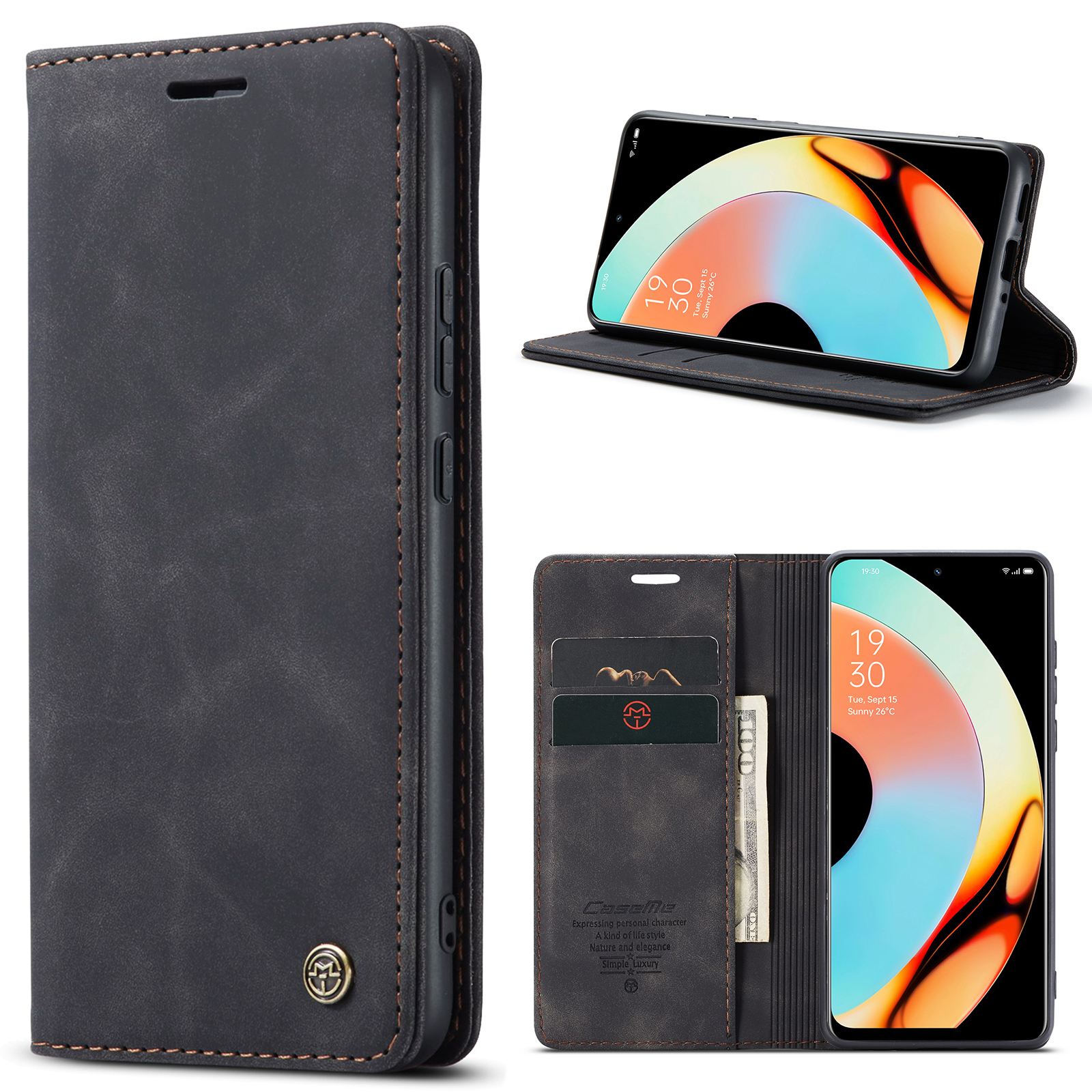 

Caseme 013 -serie Für Realme 10 Pro+ 5G Leder Brieftaschenstillhülle Volle Schutzabdeckung - Schwarz, Realme 10 Pro+ 5G