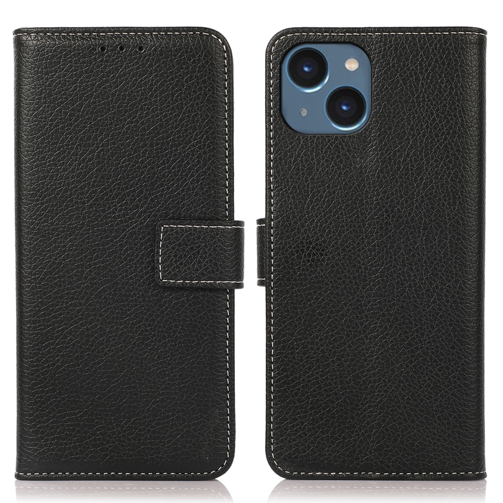 

Für Das Iphone 15 Litchi Textur PU Leder Brieftasche Hülle Schockdelefonabdeckung Mit Ständer - Schwarz, iPhone 15