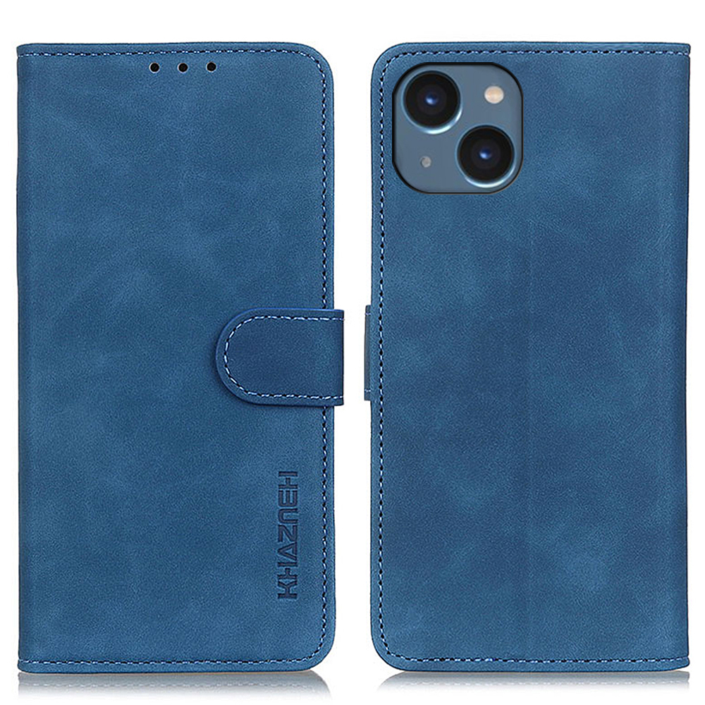 

Khazneh Für Iphone 15 Retro Drop-proof-telefonständer Hülle PU Leder Brieftaschenabdeckung - Blau, iPhone 15