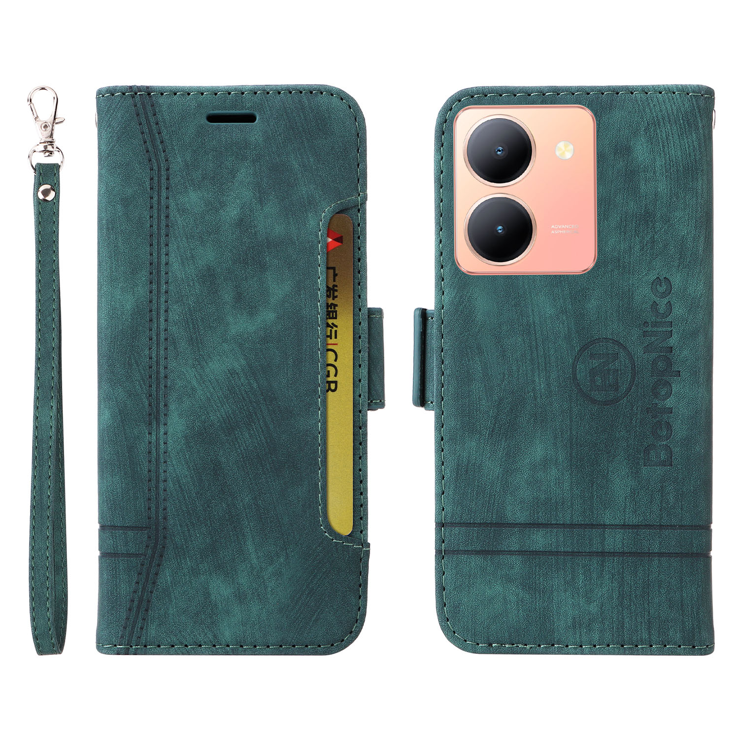 

Betopnice 001 Für Vivo Y78 5g / Y36 4g / Y36 5G Wallet Phone Hülle Nähte Geprägte Linie PU Leder Flip Cover - Grün, vivo Y36 4G