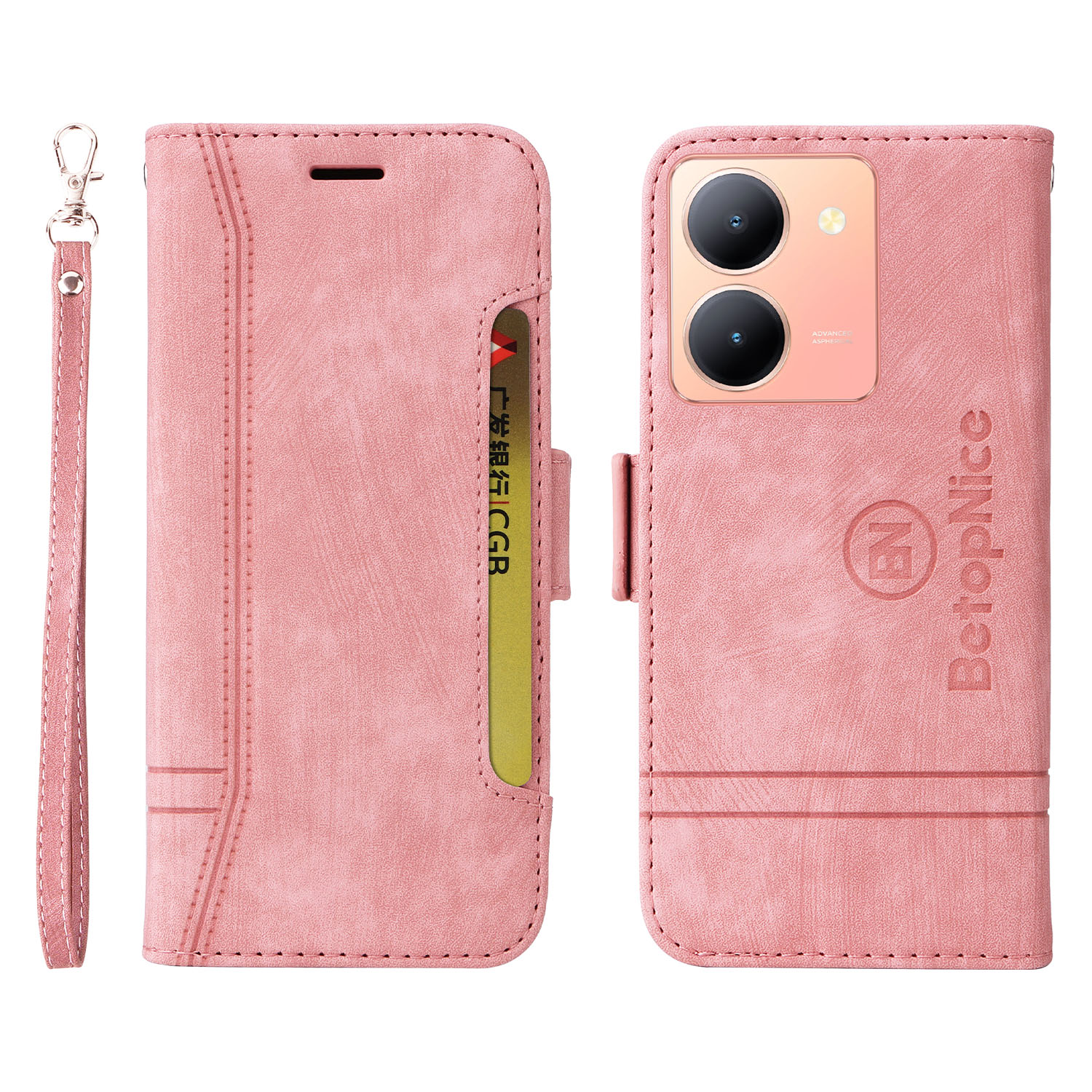 

Betopnice 001 Für Vivo Y78 5g / Y36 4g / Y36 5G Wallet Phone Hülle Nähte Geprägte Linie PU Leder Flip Cover - Rosa, vivo Y36 4G
