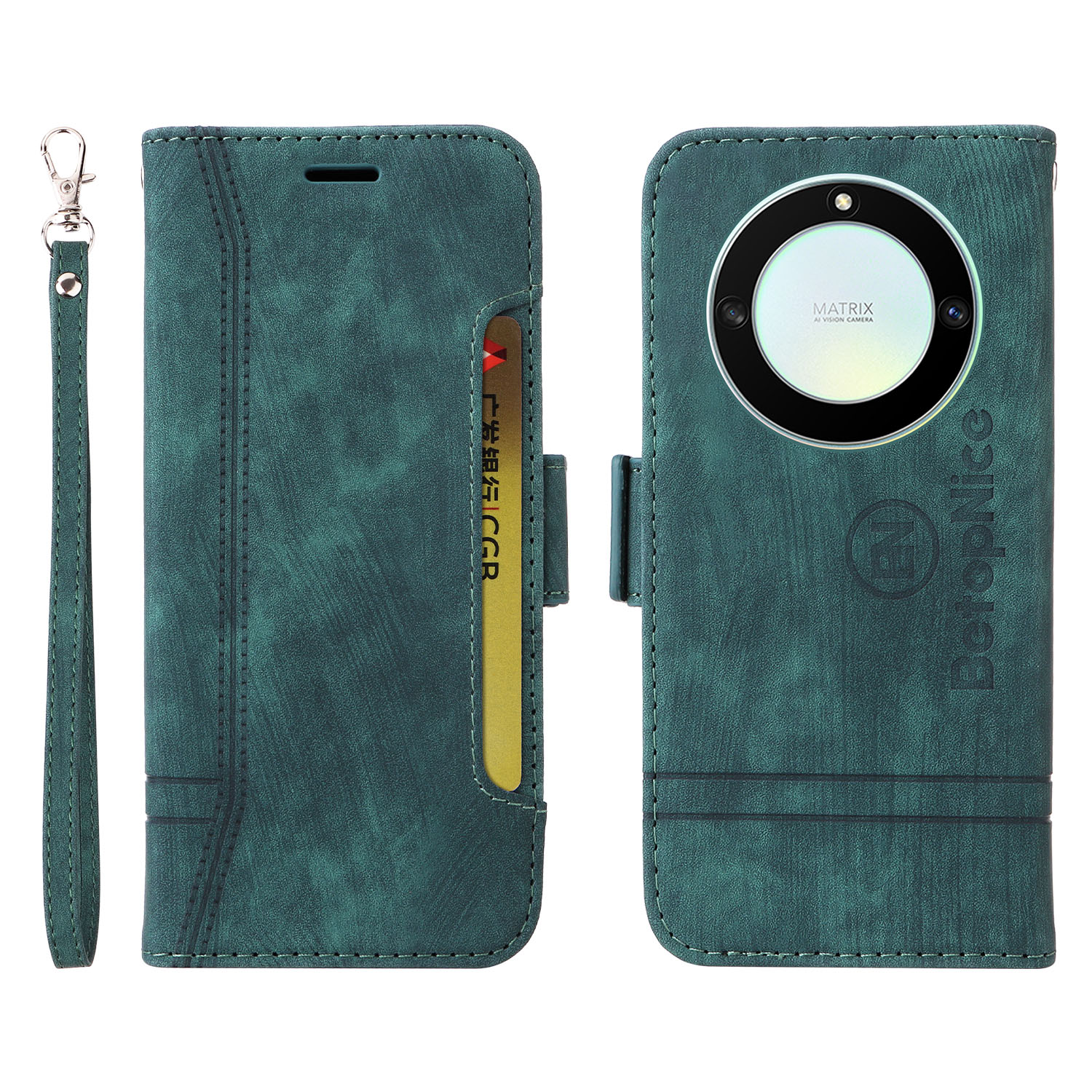 

Betopnice 001 Für Ehren X9a 5g / X40 5g / Magic5 Lite 5G Stoßdämpfer Hülle Stitching Eingeprägter PU Leder Brieftasche Telefonabdeckung - Grün, Honor X9a 5G