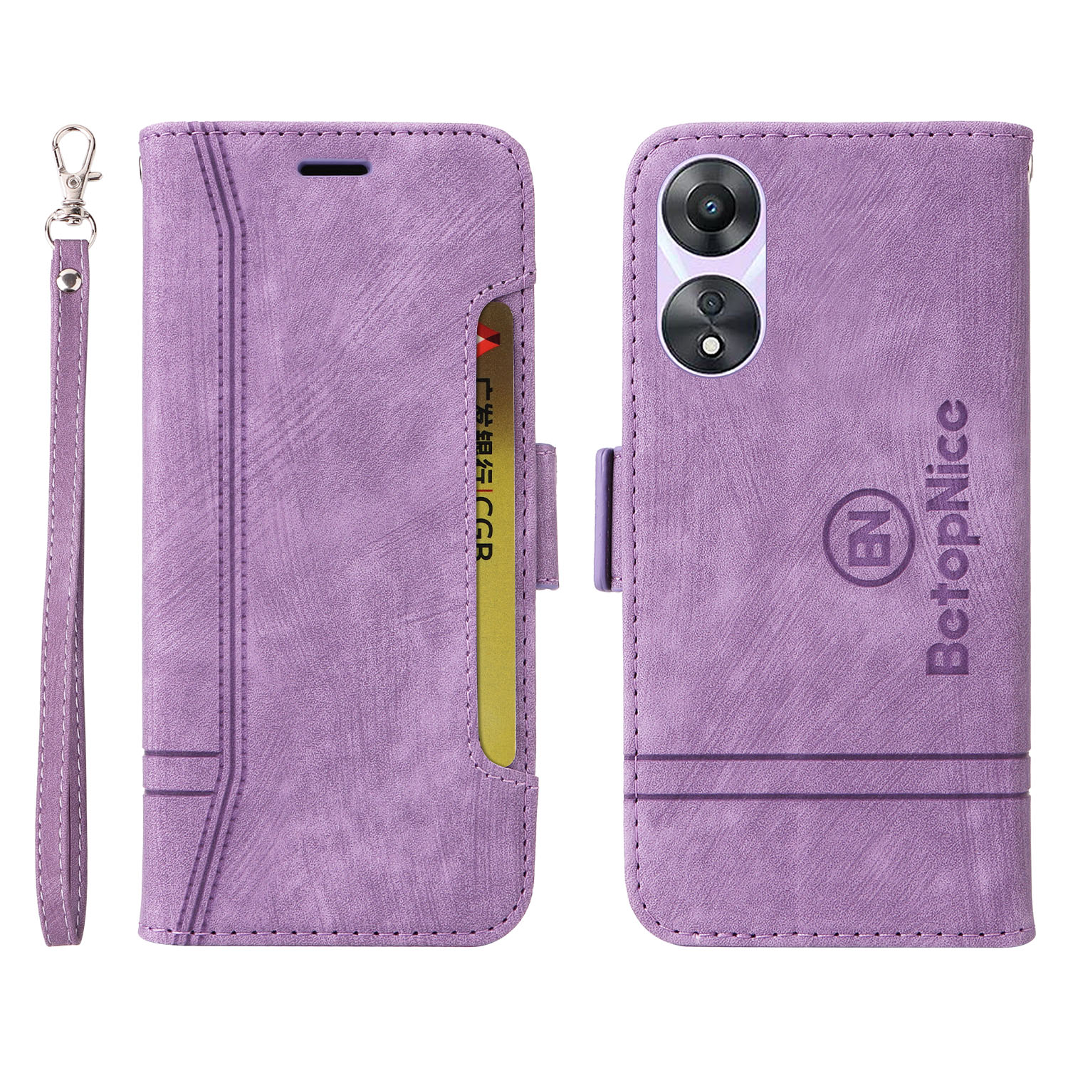 

Betopnice 001 Für Oppo A58 5G / A78 5G PU Leder Flip Cover Annähte Geprägte Brieftaschenhülle - Lila, Oppo A58 5G