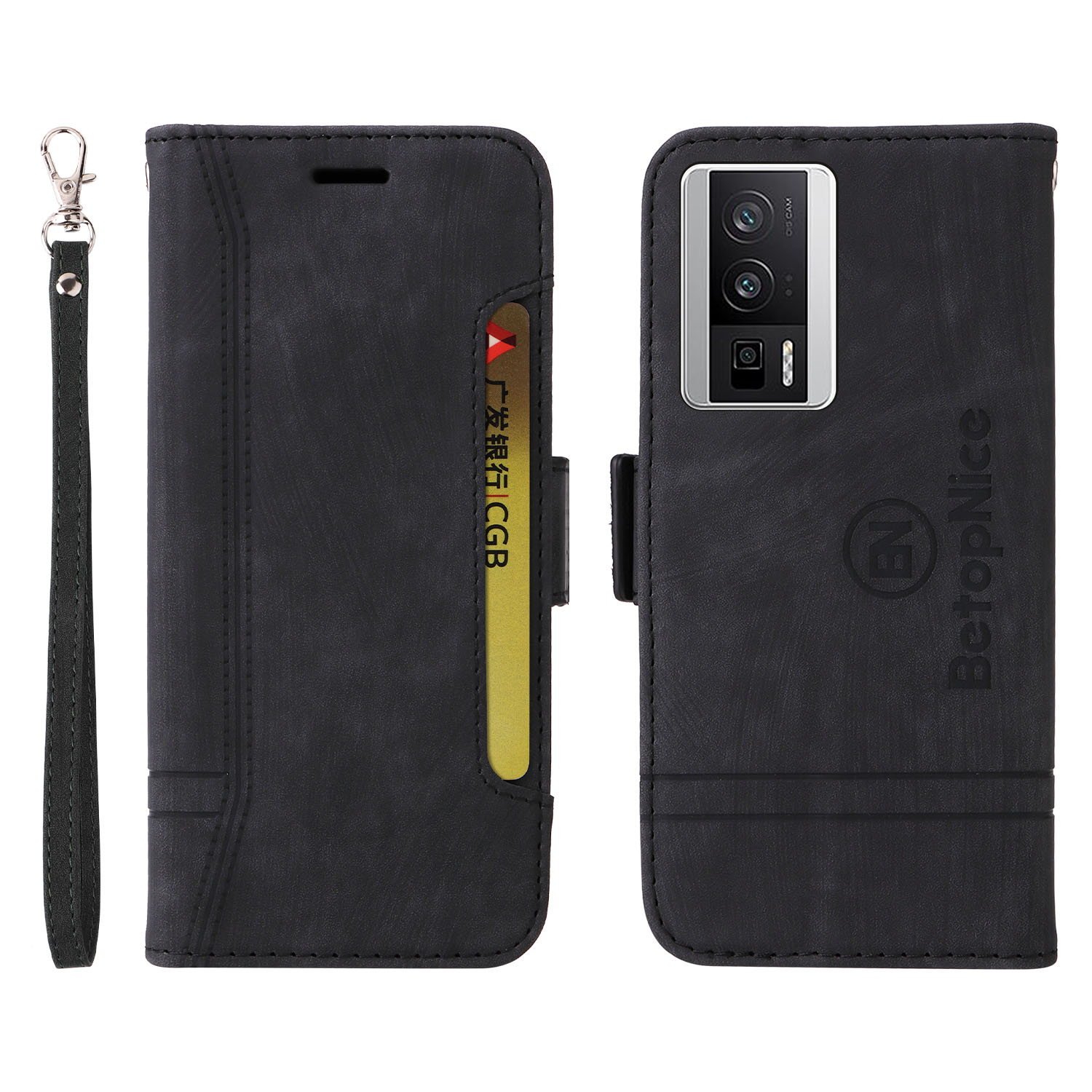 

Betopnice 001 Für Xiaomi Redmi K60 5G / K60 Pro 5g / Poco F5 Pro 5G PU Leder -telefonabdeckung Schockdicht - Schwarz, Xiaomi Redmi K60 5G