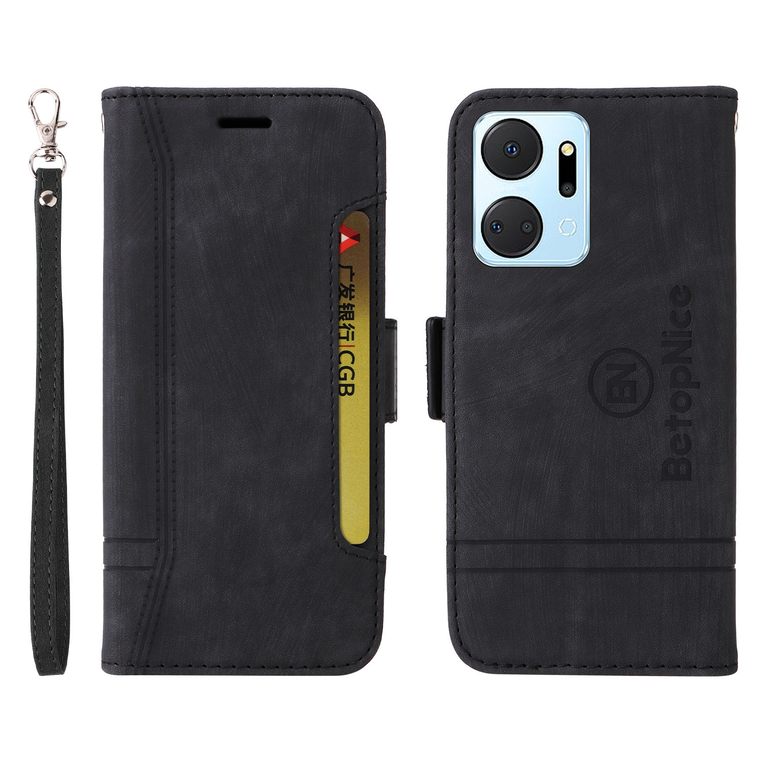 

Betopnice 001 Für Vivo Y02 4g / Y11 (2023) / Y02A 4G Protective Coverniesstitching Geprägte PU Leder Brieftaschenhülle - Schwarz, vivo Y02 4G