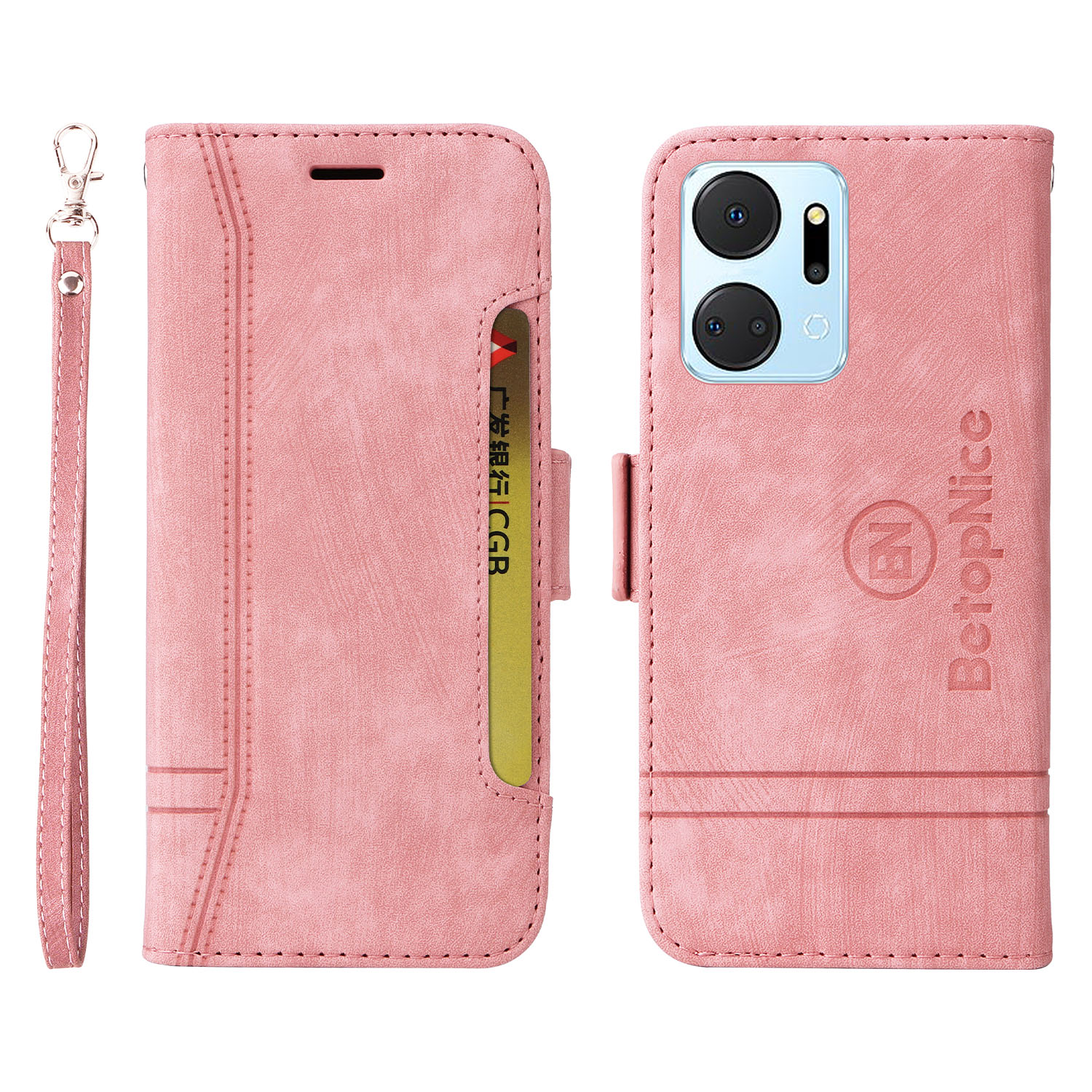 

Betopnice 001 Für Ehren X7a 4g / Play7T 5G Telefonhülle Gedruckte Linie PU Leder Brieftasche Cover - Rosa, Honor X7a 4G