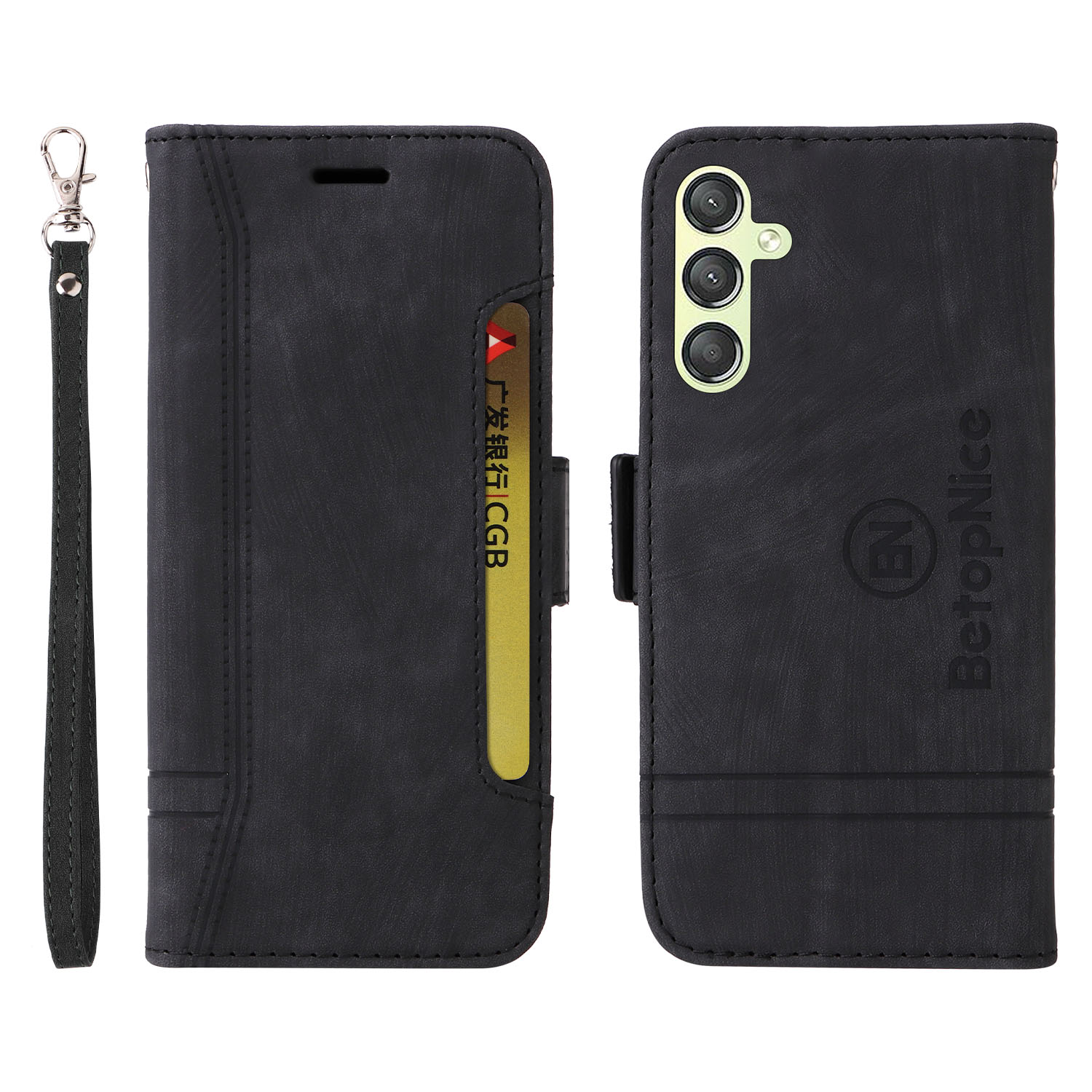 

Betopnice 001 Für Samsung Galaxy M14 / F14 5G Eingeprägter Linie Brieftasche Ständer Abdeckung PU Leder Telefonhülle - Schwarz, Galaxy M14 5G