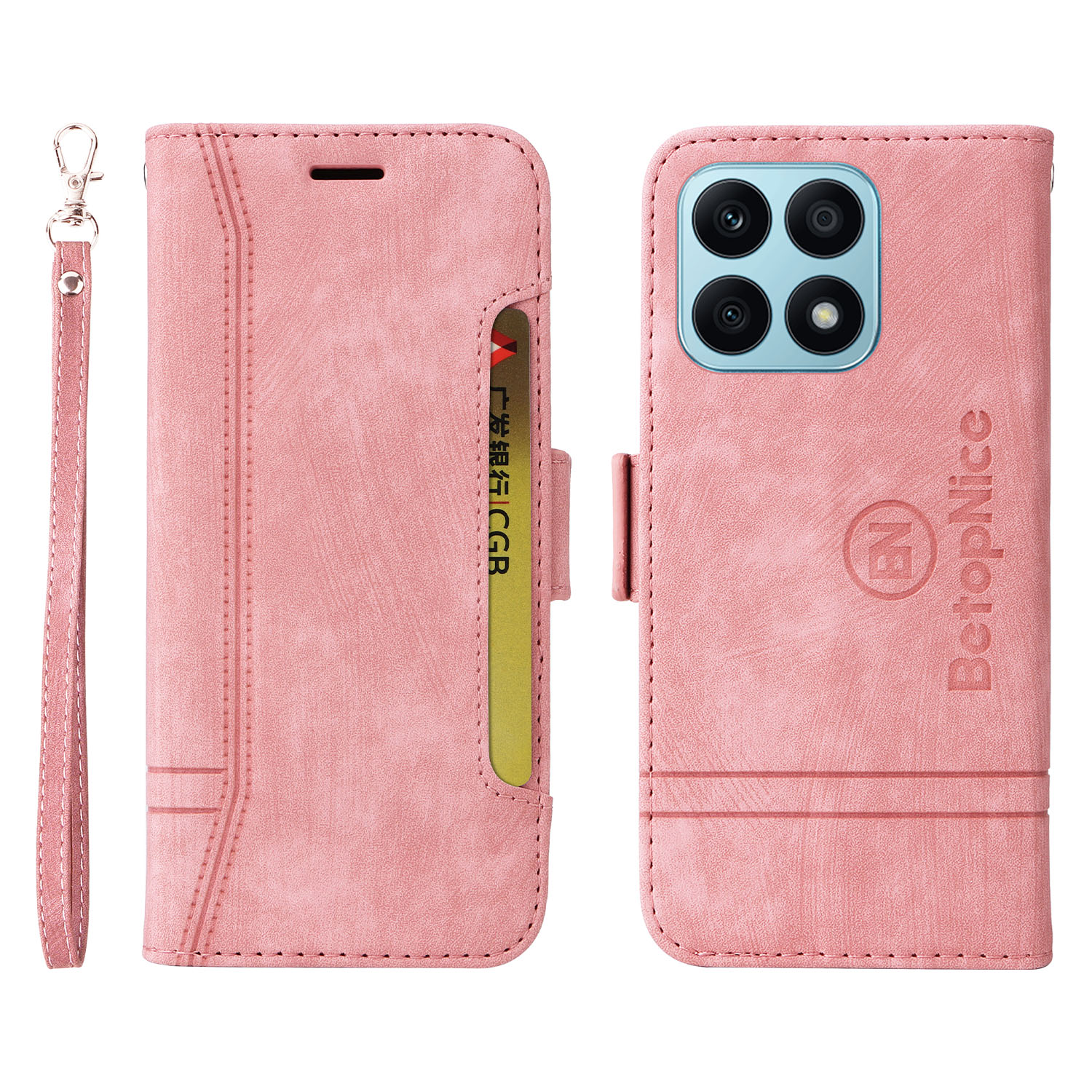 

Betopnice 001 Für Ehren X8a 4G Geprinte Linie Anti-drop-telefonhülle PU Leder Brieftasche Cover - Rosa, Honor X8a 4G