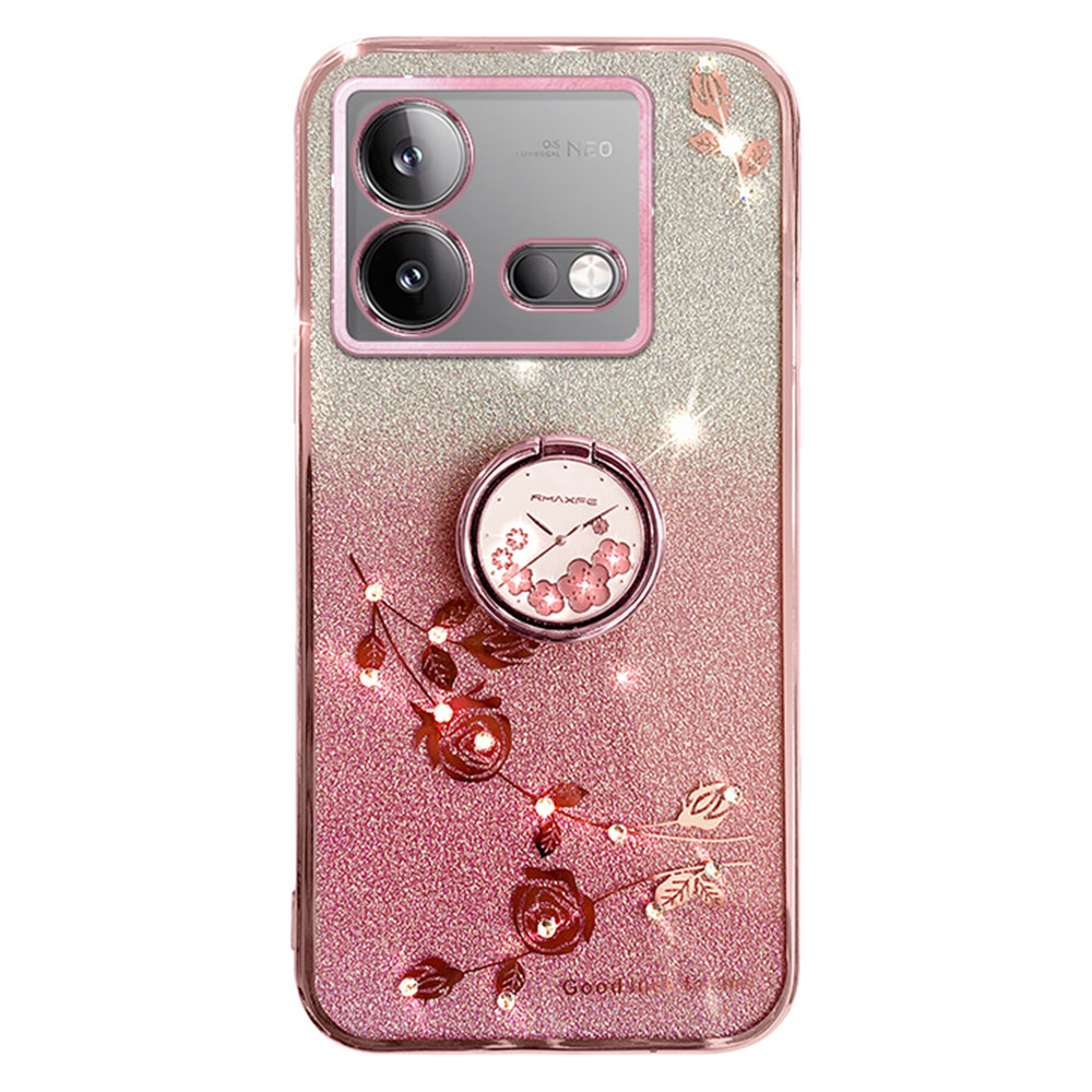 

Für Vivo Iqoo Neo8 5g / Neo8 Pro 5G Ring Kickstand Gradient TPU -abdeckungsblumenmuster Glitter -telefon Hülle - Roségold, vivo iQOO Neo8 5G