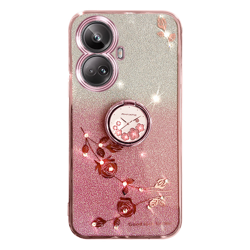 

Für Realme Narzo N55 4G / C55 Glitzer -gradient Kickstand TPU -fall Strassblütenrückerabdeckung - Roségold, Realme narzo N55 4G