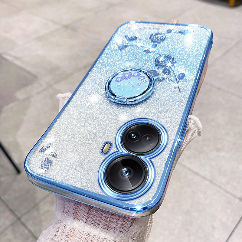 

Glitzer -gradient TPU -koffer Für Realme 10 Pro+ 5G Strass Blumentelefonabdeckung Mit Kickstand - Blau, Realme 10 Pro+ 5G