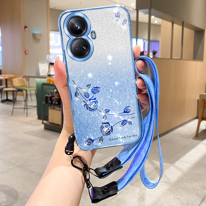 

TPU -telefonabdeckung Des Verlaufs Von Gradienten Für Realme 10 Pro+ 5G Strass Blumenglitter Mit Riemen - Blau, Realme 10 Pro+ 5G