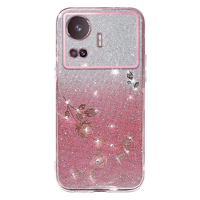 

Für Realme GT Neo5 SE 5G Stilvolle Strassblume TPU Cover Gradient Glitter Phone Hülle - Roségold, Realme GT Neo5 SE 5G