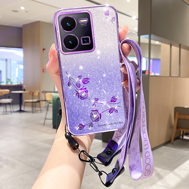 

Gradienten-anti-drogenabdeckung Für Vivo Y35 4g (2022) Strassblume Tpu-telefonhülle Mit Riemen - Lila, vivo Y35 4G (2022)
