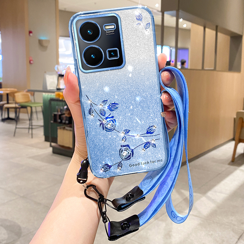 

Gradienten-anti-drogenabdeckung Für Vivo Y35 4g (2022) Strassblume Tpu-telefonhülle Mit Riemen - Blau, vivo Y35 4G (2022)