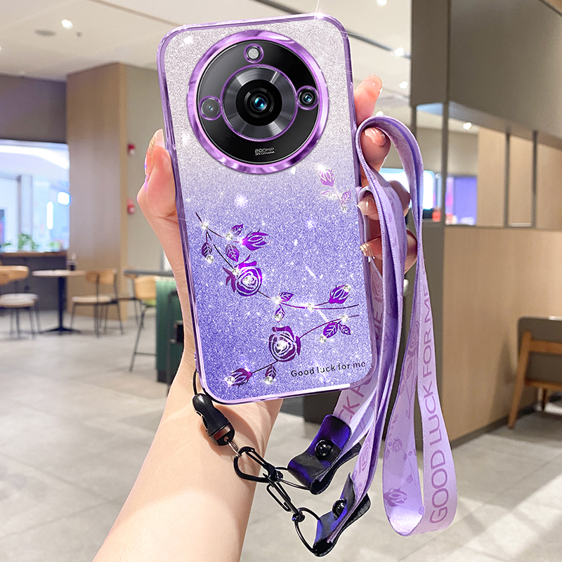 

TPU -rückzugsabdeckung Des Verlaufs Für Realme 11 Pro+ 5G Glitzer Blumenmuster Telefonhülle Mit Riemen - Lila, Realme 11 Pro+ 5G