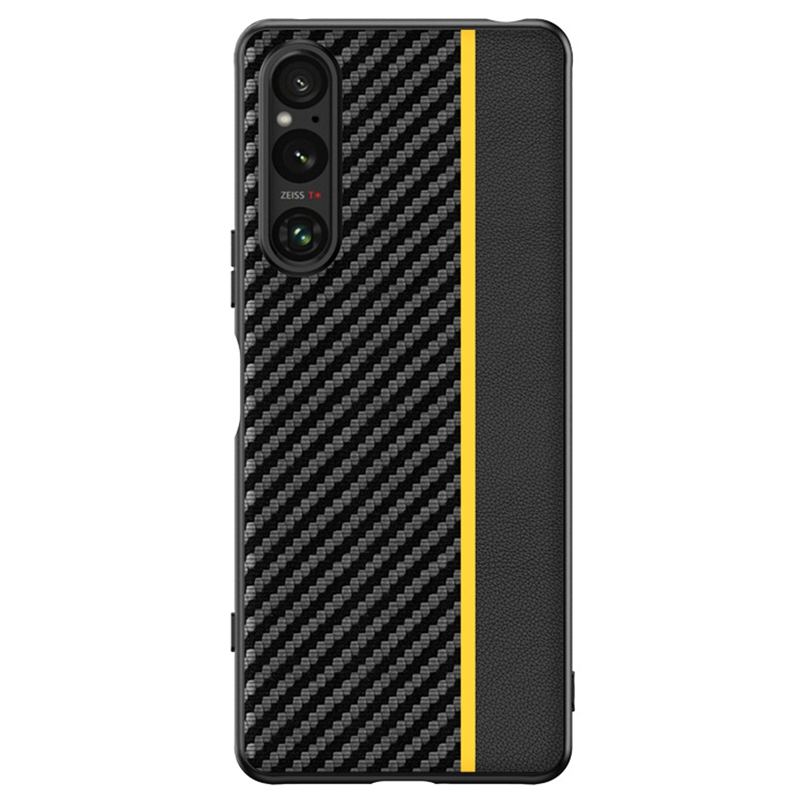 

Für Sony Xperia 1 V Carbon Faser Textur Hülle Hartpc Ultra Slim Protective Deckung - Schwarz / Gelb, Sony Xperia 1 V