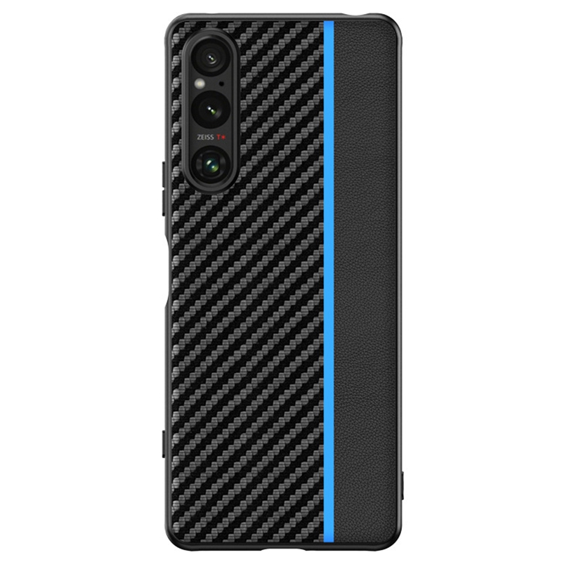 

Für Sony Xperia 1 V Carbon Faser Textur Hülle Hartpc Ultra Slim Protective Deckung - Schwarz / Blau, Sony Xperia 1 V