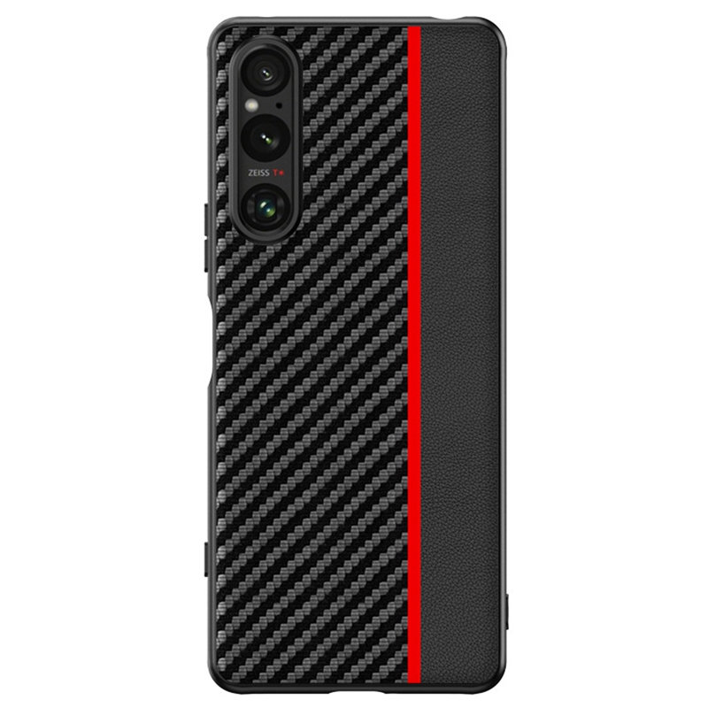 

Für Sony Xperia 1 V Carbon Faser Textur Hülle Hartpc Ultra Slim Protective Deckung - Schwarz / Rot, Sony Xperia 1 V