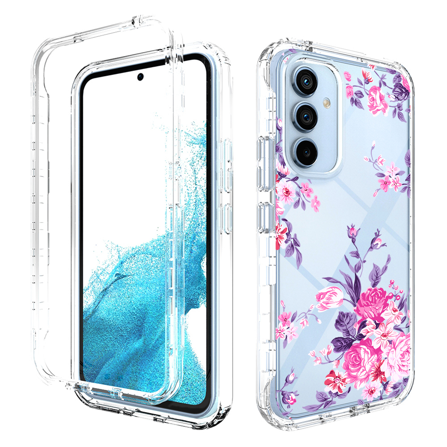 

Für Samsung Galaxy A54 5G PC Frame + TPU Transparente Fallmuster-druckabdeckung Drop-proof-abdeckung - Blume, Galaxy A54 5G