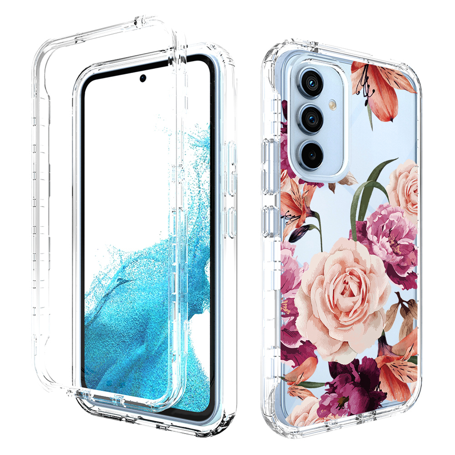 

Für Samsung Galaxy A54 5G PC Frame + TPU Transparente Fallmuster-druckabdeckung Drop-proof-abdeckung - Lila Blume, Galaxy A54 5G