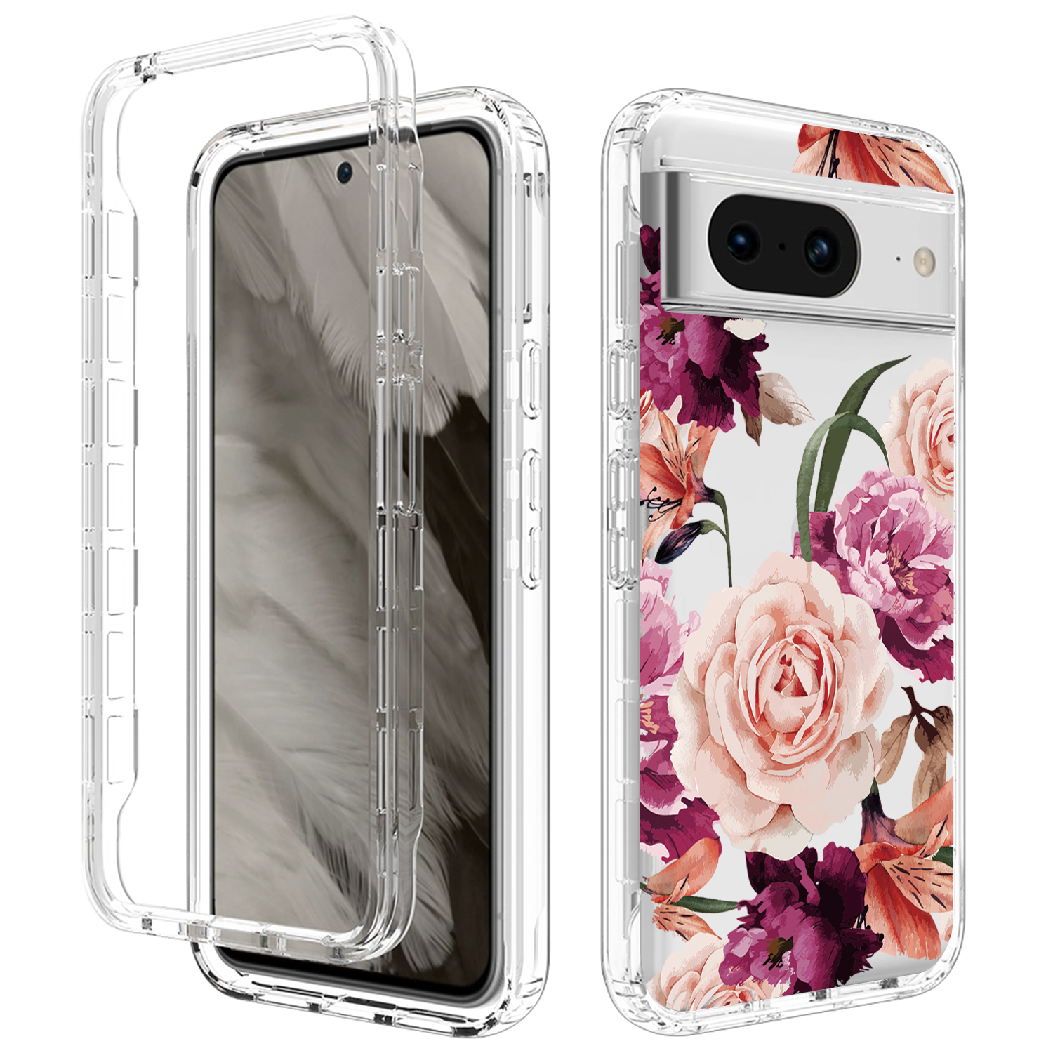 

Muster Druck Druck Clear Telefonschaft Für Google Pixel 8, PC Frame + TPU -schutzhelfer -abdeckung - Lila Blume, Google Pixel 8