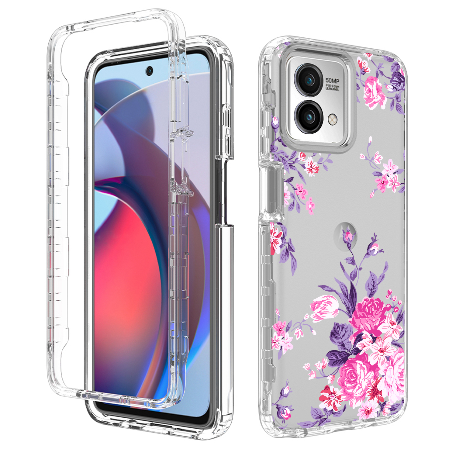 

PC -rahmen + TPU -telefonfall Für Motorola Moto G Stylus 5G (2023), Musterdruck Klarer Telefonabdeckung - Blume, Motorola Moto G Stylus 5G (2023)
