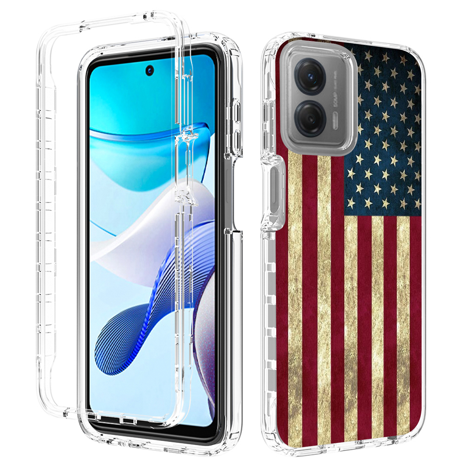 

Für Motorola Moto G 5G (2023) / Moto G Power 5G Transparent Telefonkoffer PC Frame + TPU -musterdruckabdeckung - Amerikanische Flagge, Motorola Moto G 5G (2023)