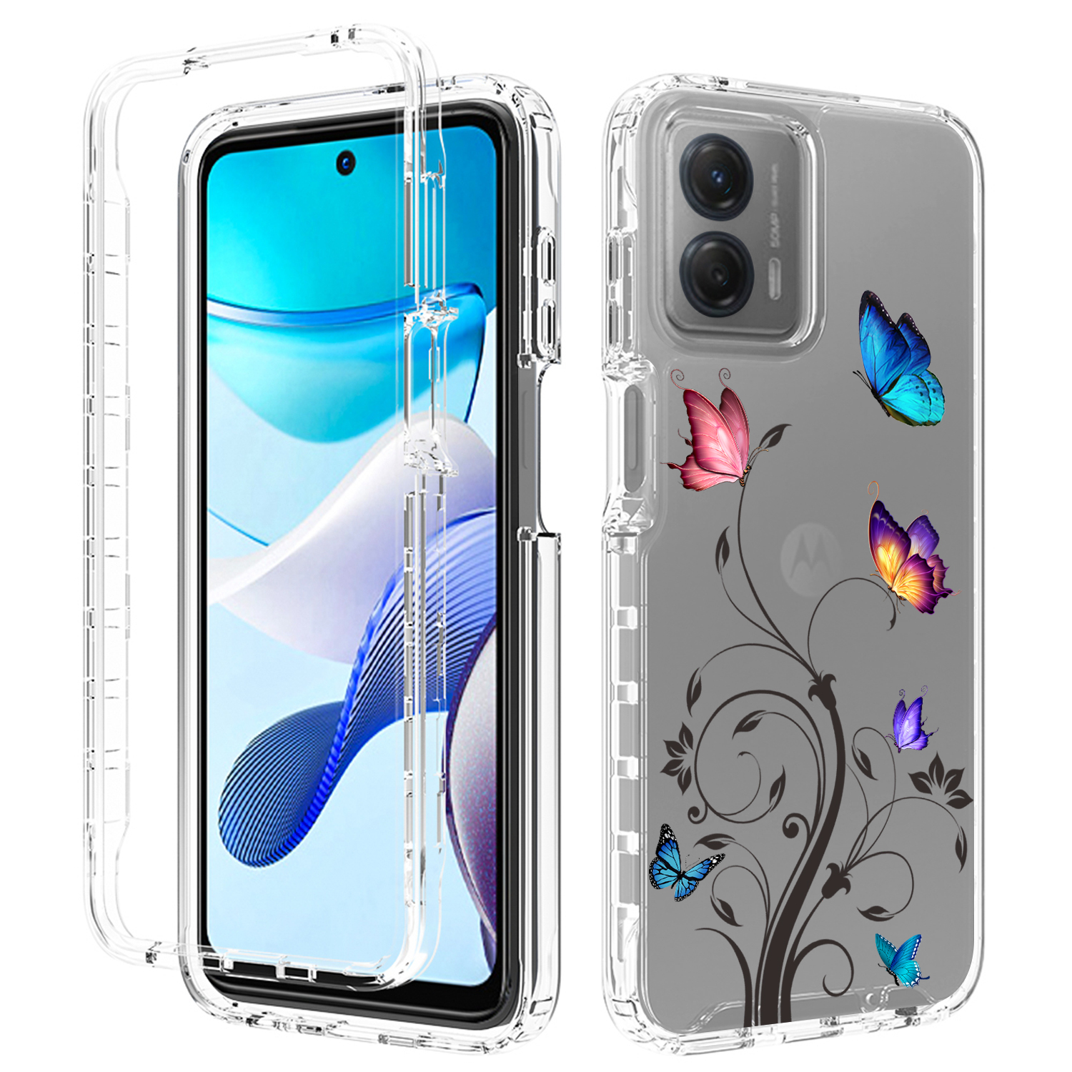

Für Motorola Moto G 5G (2023) / Moto G Power 5G Transparent Telefonkoffer PC Frame + TPU -musterdruckabdeckung - Baum Und Schmetterling, Motorola Moto G 5G (2023)