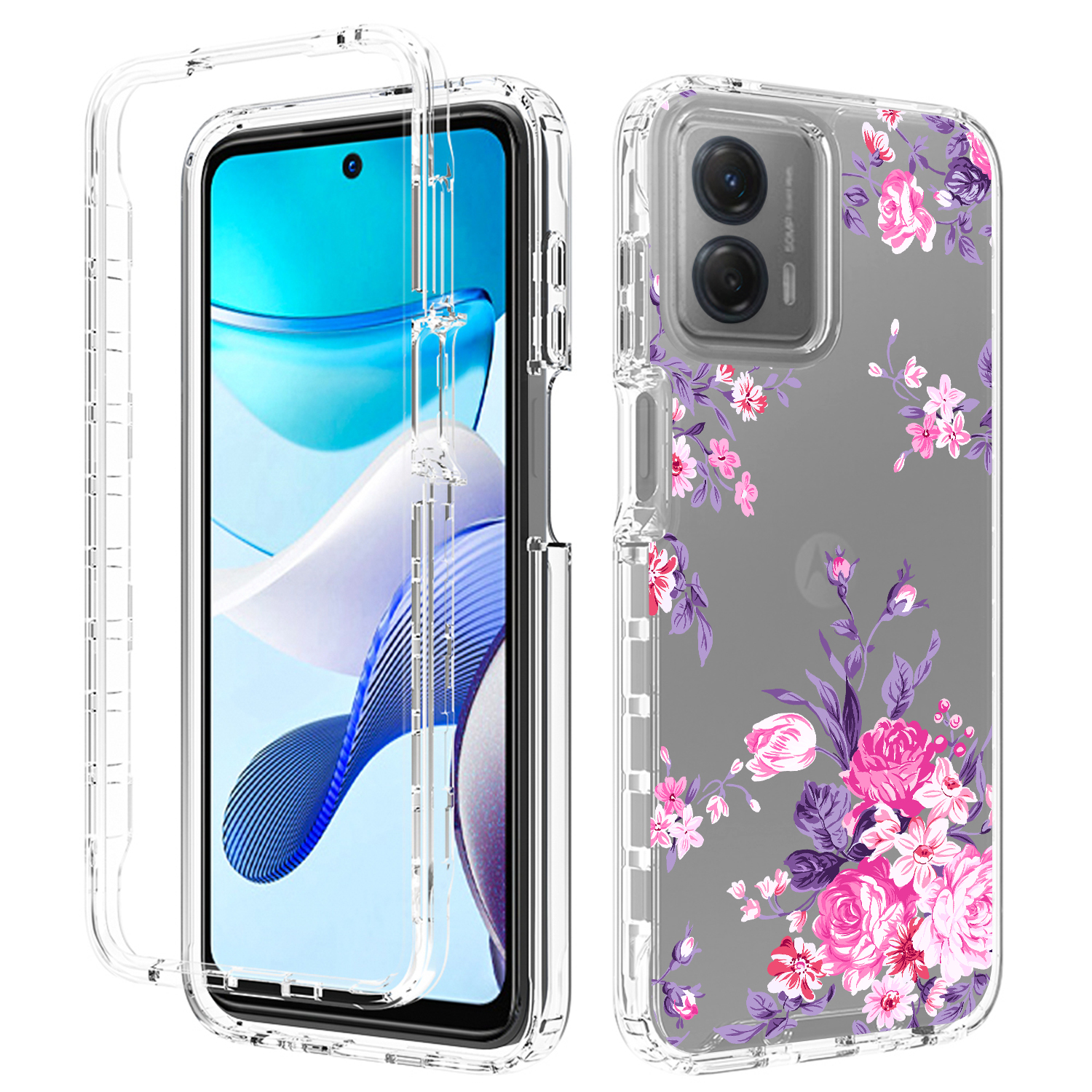 

Für Motorola Moto G 5G (2023) / Moto G Power 5G Transparent Telefonkoffer PC Frame + TPU -musterdruckabdeckung - Blume, Motorola Moto G 5G (2023)