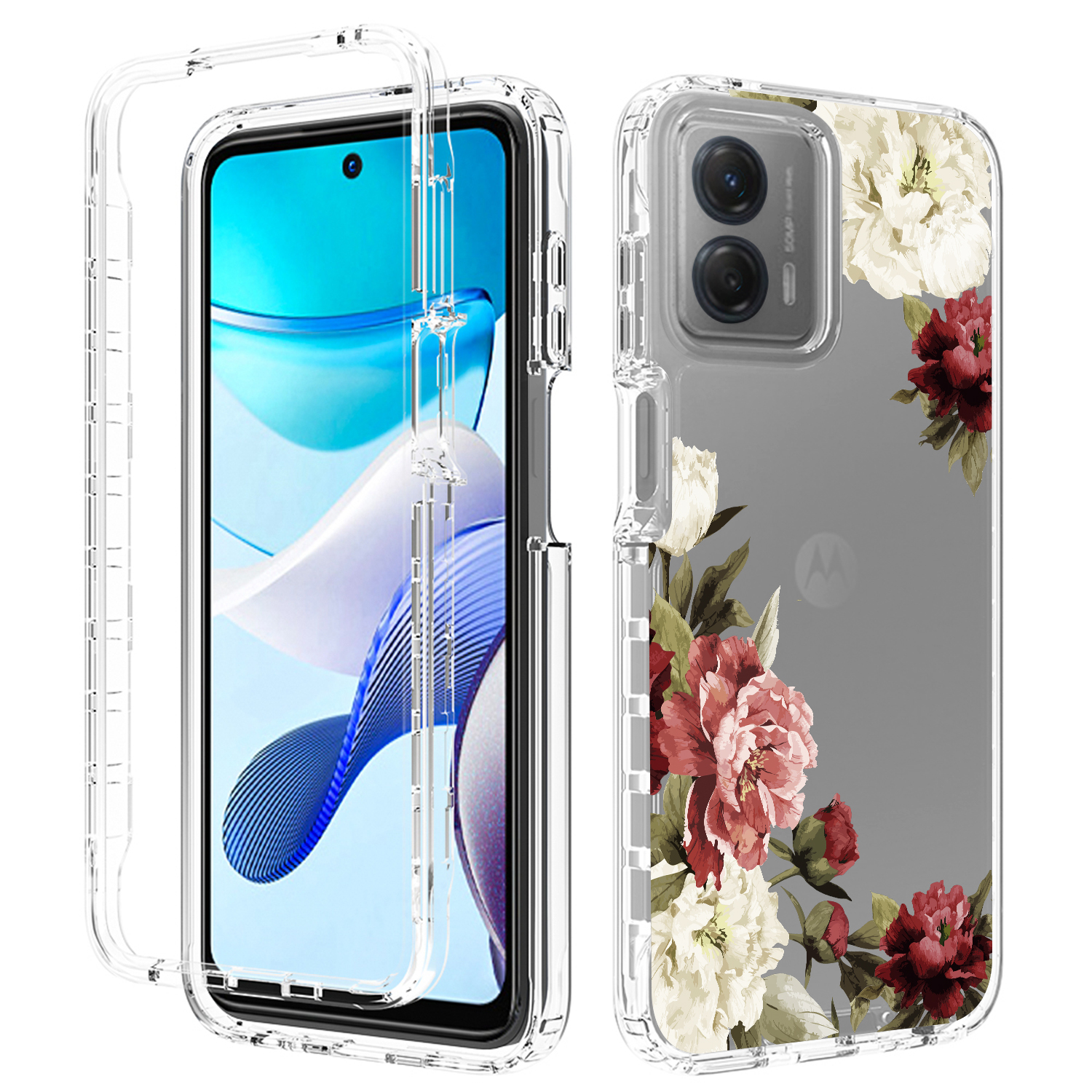 

Für Motorola Moto G 5G (2023) / Moto G Power 5G Transparent Telefonkoffer PC Frame + TPU -musterdruckabdeckung - Trompetenblume, Motorola Moto G 5G (2023)