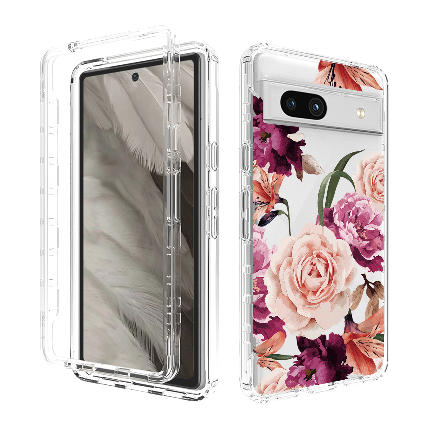 

Musterdruckphase Für Google Pixel 7a, PC + TPU Transparentes Telefonabdeckung - Lila Blume, Google Pixel 7a
